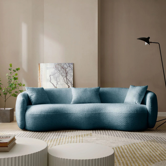 Modern Curved Sofa, Boucle Fabric Couch for Bedroom, Office, Apartment Blue