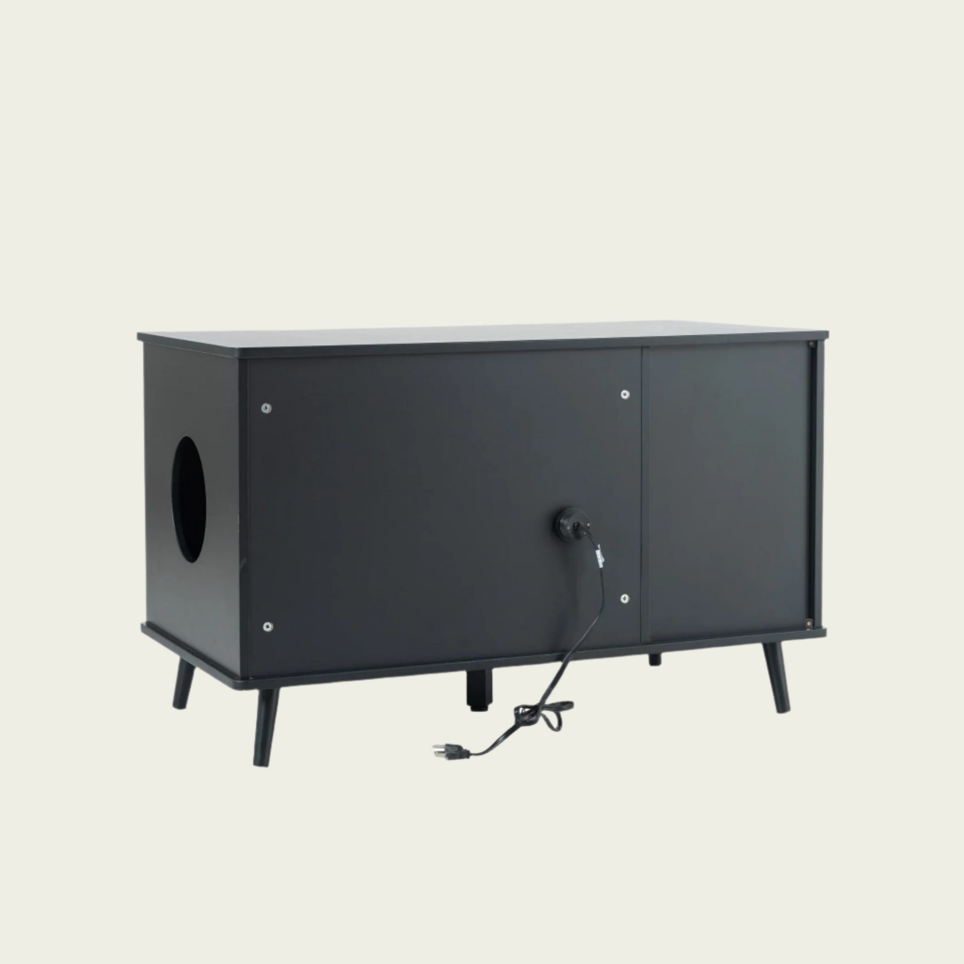 Cat Litter Box Furniture with Hidden Plug, 3 Doors Storage Bench  Black and Walnut