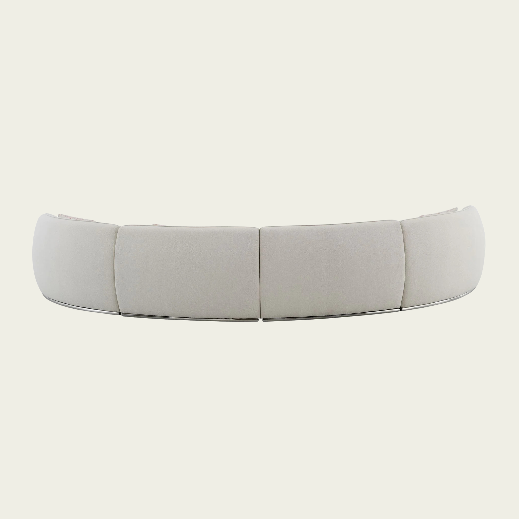 Bulky curved modular sofa with Pink Pillows | Cream boucle upholstery