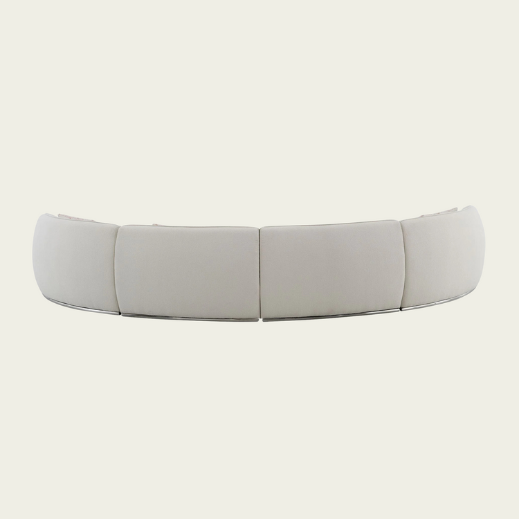 Bulky curved modular sofa with Pink Pillows | Cream boucle upholstery
