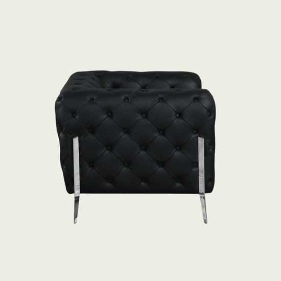  93" Authentic Italian Black Leather Sofa | Chesterfield Design | Deep Button Tufting | Low Profile