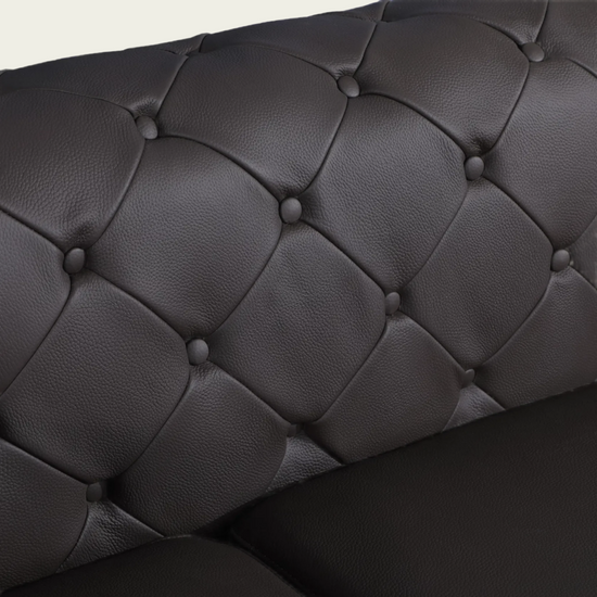  93" Authentic Italian Brown Leather Sofa | Chesterfield Design | Deep Button Tufting | Low Profile