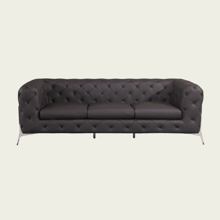 93" Authentic Italian Brown Leather Sofa | Chesterfield Design | Deep Button Tufting | Low Profile