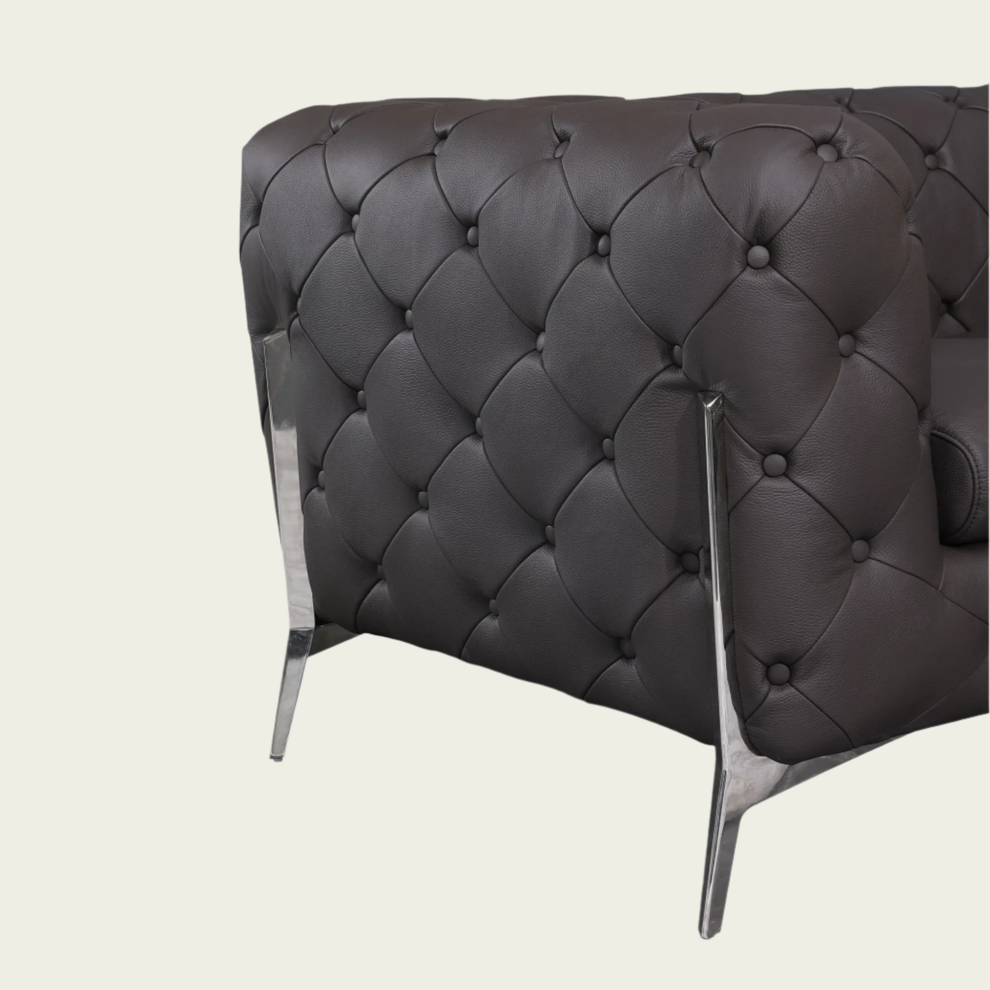  93" Authentic Italian Brown Leather Sofa | Chesterfield Design | Deep Button Tufting | Low Profile
