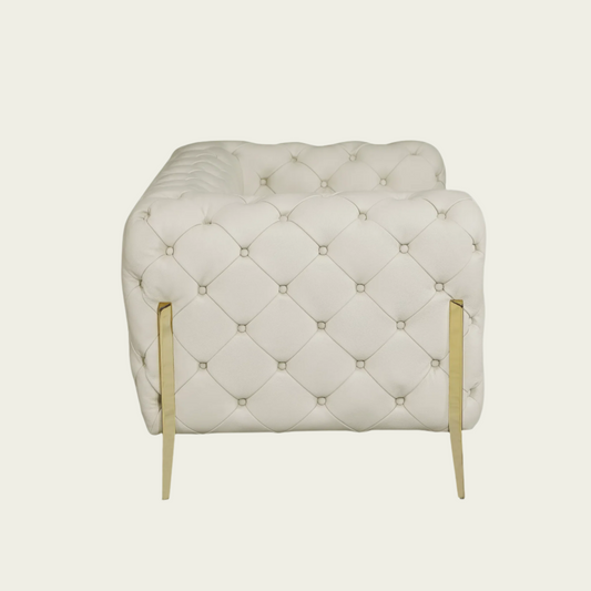  93" Authentic Italian Ivory Leather Sofa | Chesterfield Design | Deep Button Tufting | Low Profile