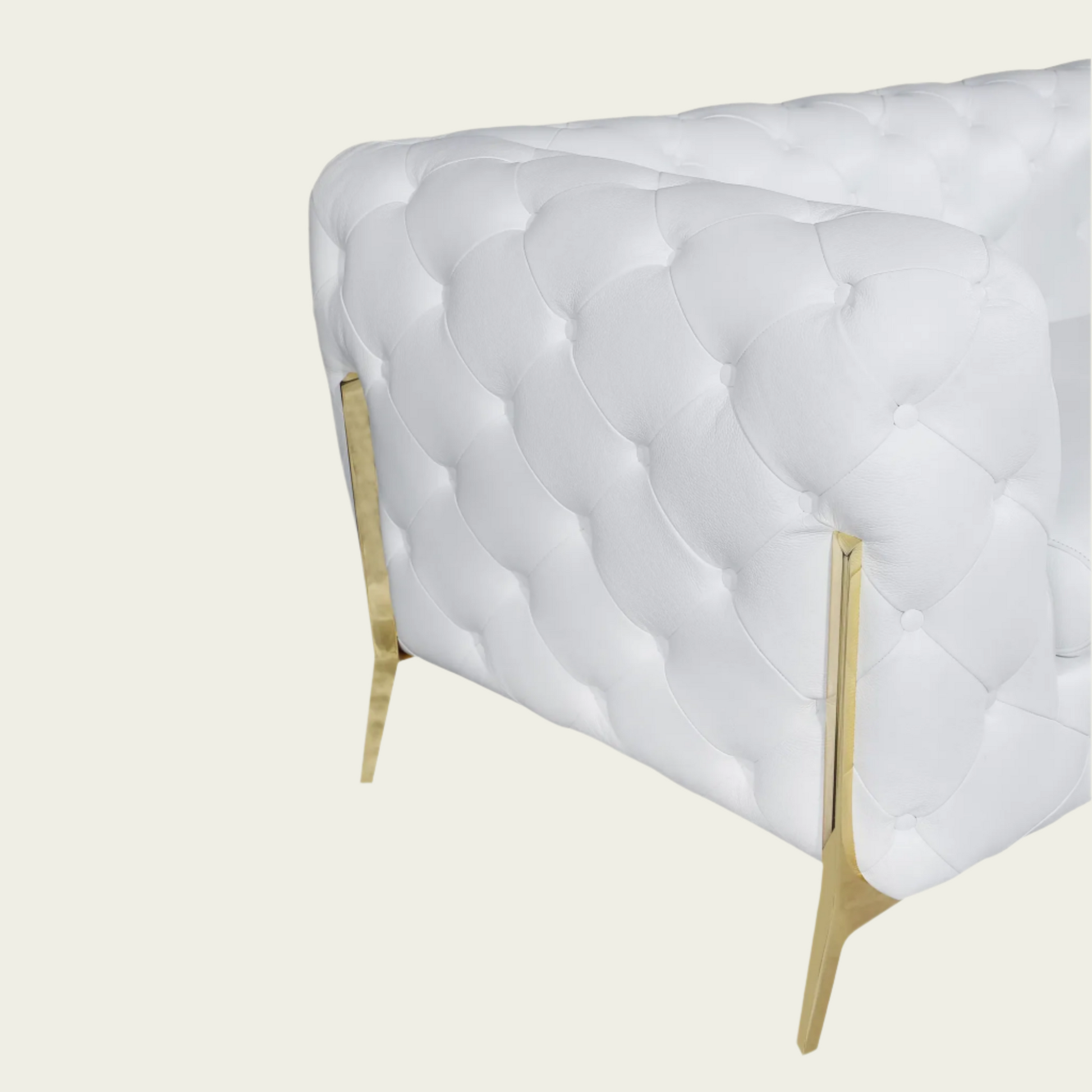 Diamonds Sofa 93" Authentic Italian White Leather Sofa | Chesterfield Design | Deep Button Tufting | Low Profile