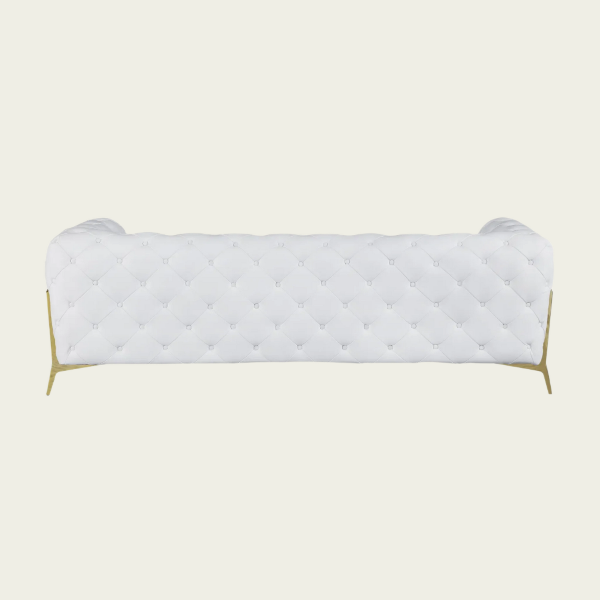  93" Authentic Italian White Leather Sofa | Chesterfield Design | Deep Button Tufting | Low Profile
