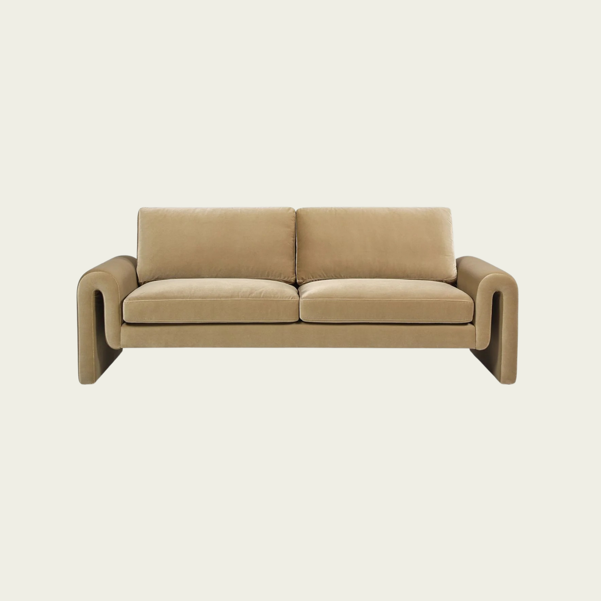 Arched armrest two-seater sofa | Velvet beige upholstery