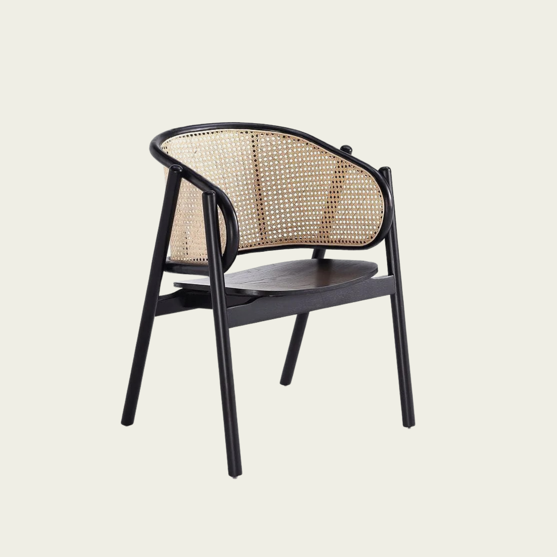Authentic Wooden Rattan chair | natural black Ash Wood frame | Rounded cane backrest