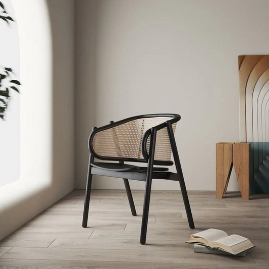 Manhattan Comfort Versailles Armchair in Black and Natural Cane
