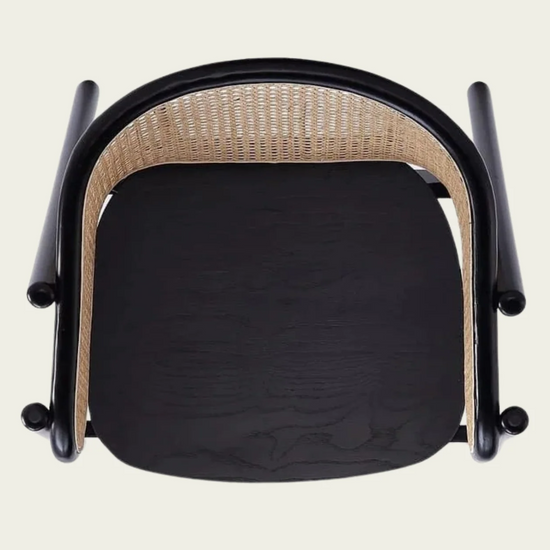 Authentic Wooden Rattan chair | natural black Ash Wood frame | Rounded cane backrest 55