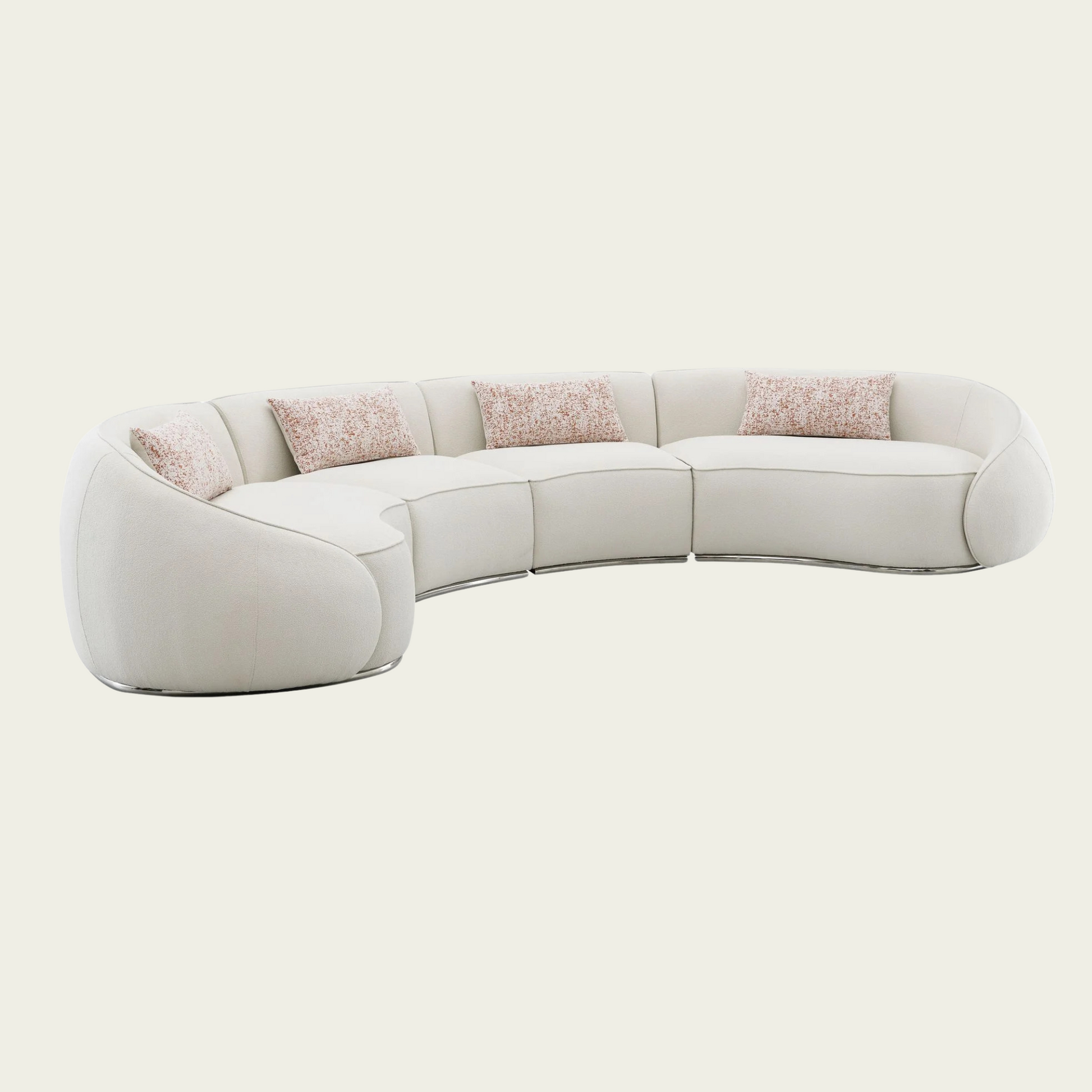 Bulky curved modular sofa | Cream boucle upholstery 