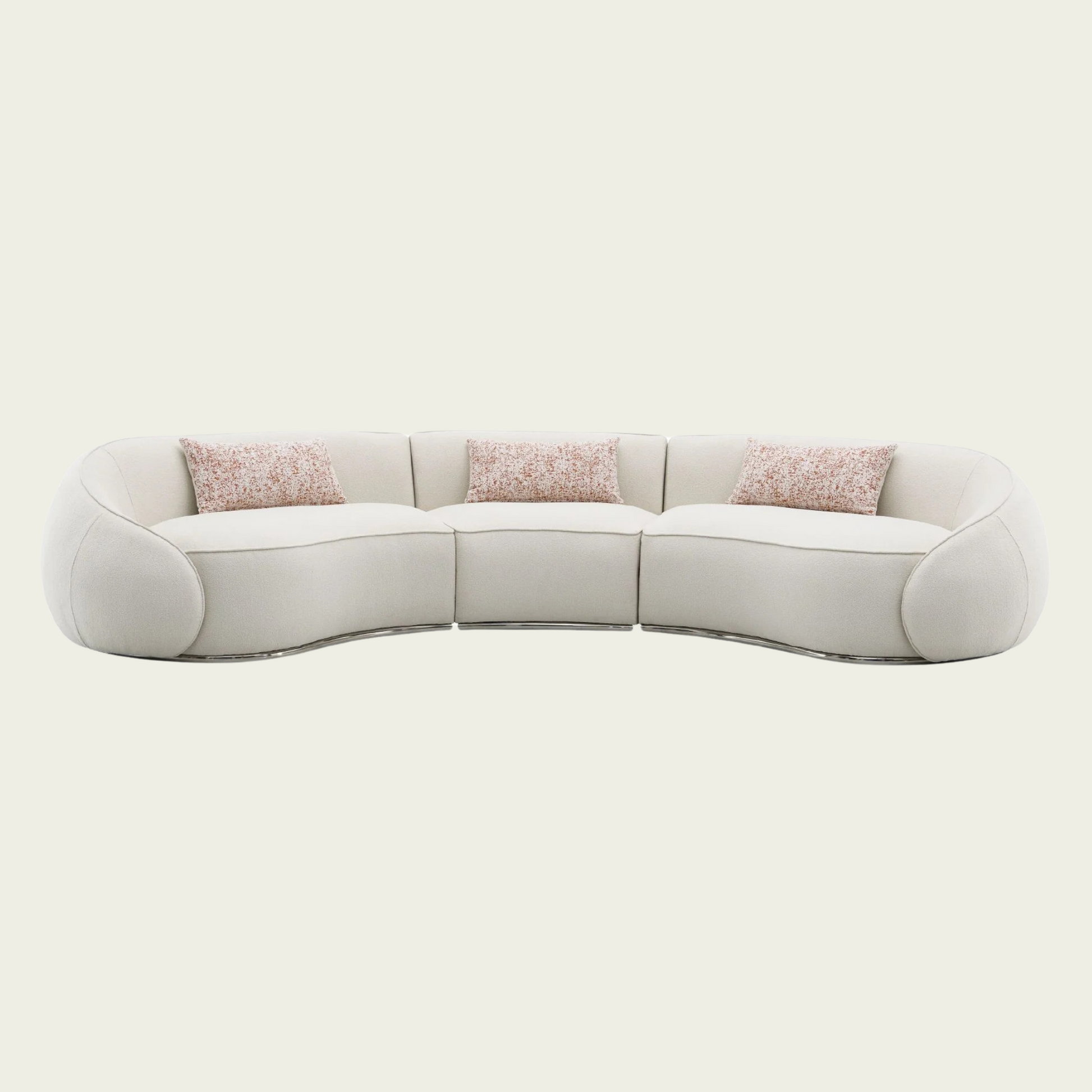 Bulky curved modular sofa | Cream boucle upholstery