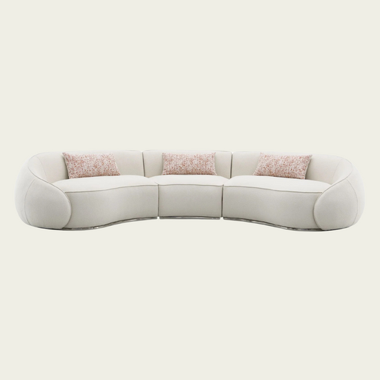 Bulky curved modular sofa | Cream boucle upholstery