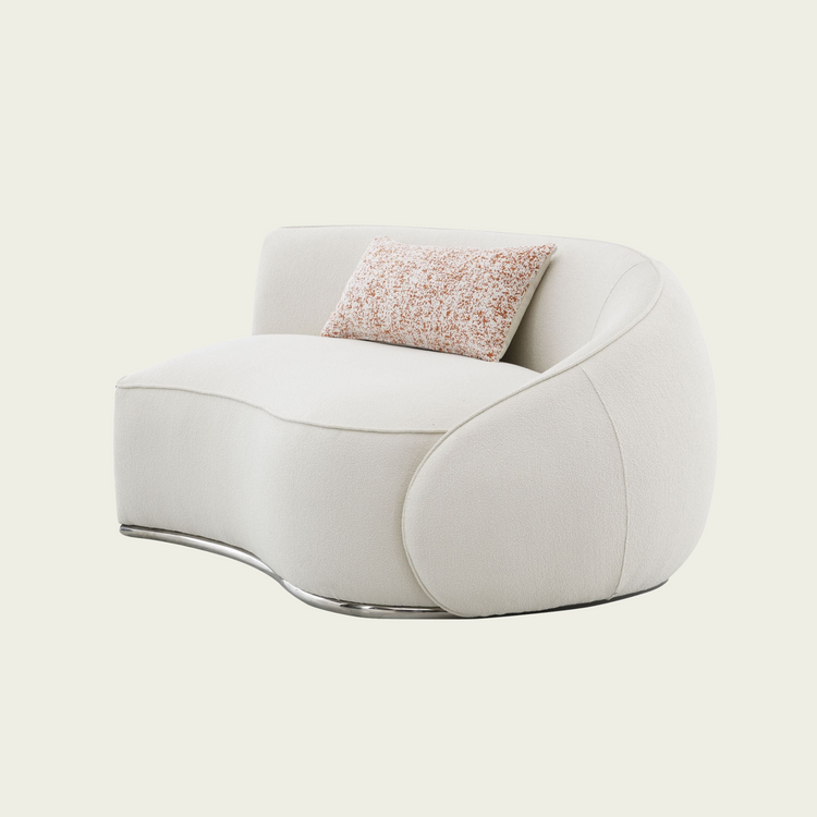 Bulky curved modular sofa | Cream boucle upholstery