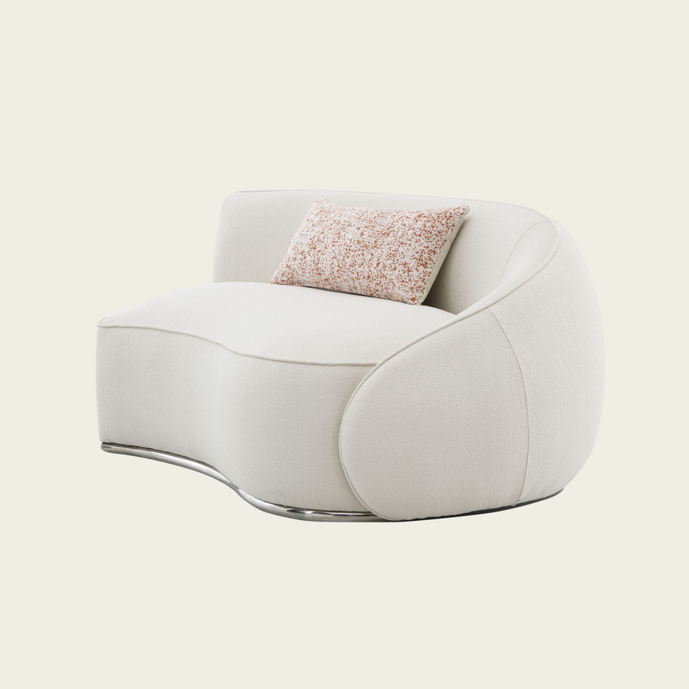Bulky curved modular sofa | Cream boucle upholstery