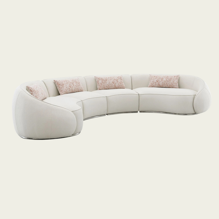 Bulky curved modular sofa | Cream boucle upholstery 