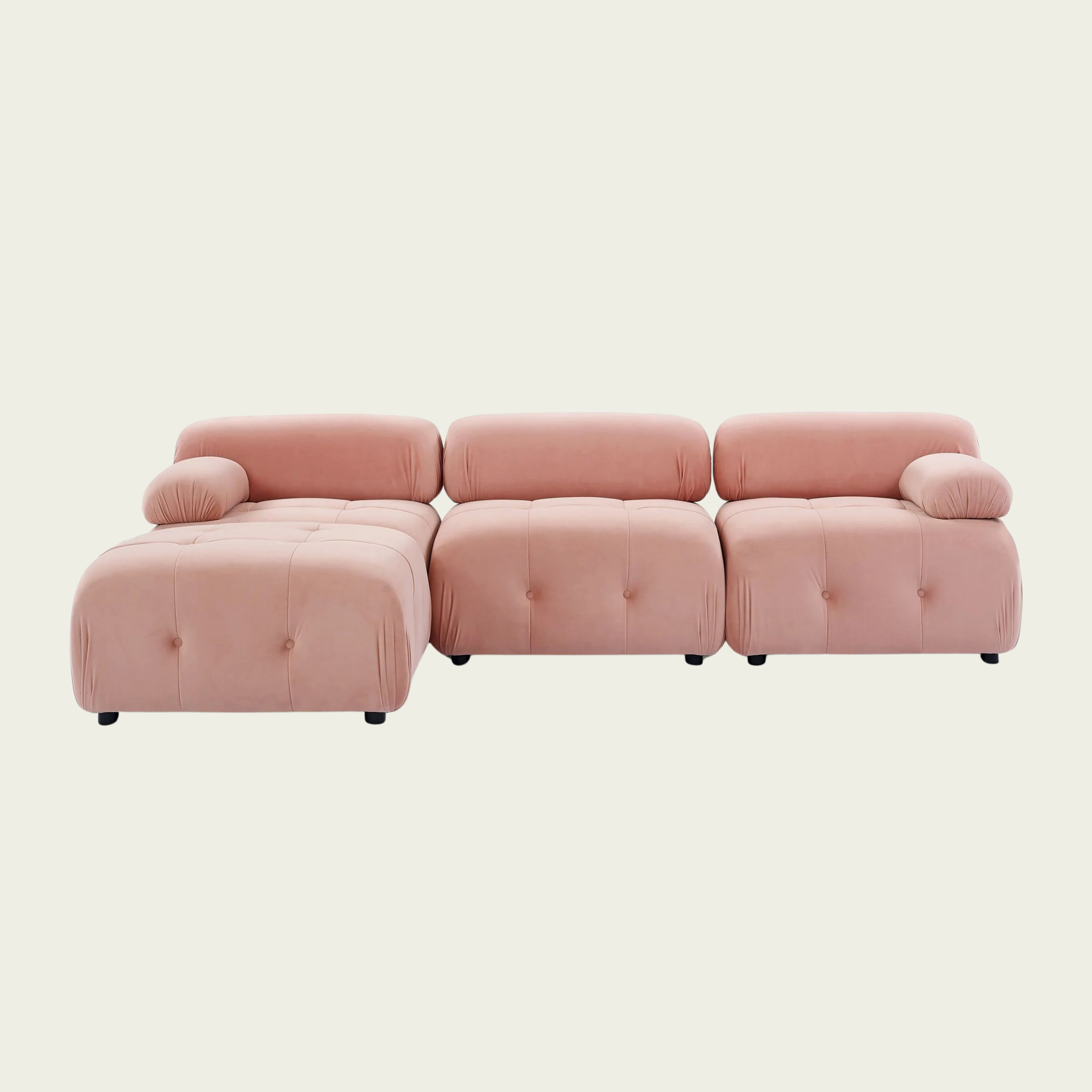 Button Tufted Cloud Sectional Sofa with Reversible Ottoman | Pink Velvet