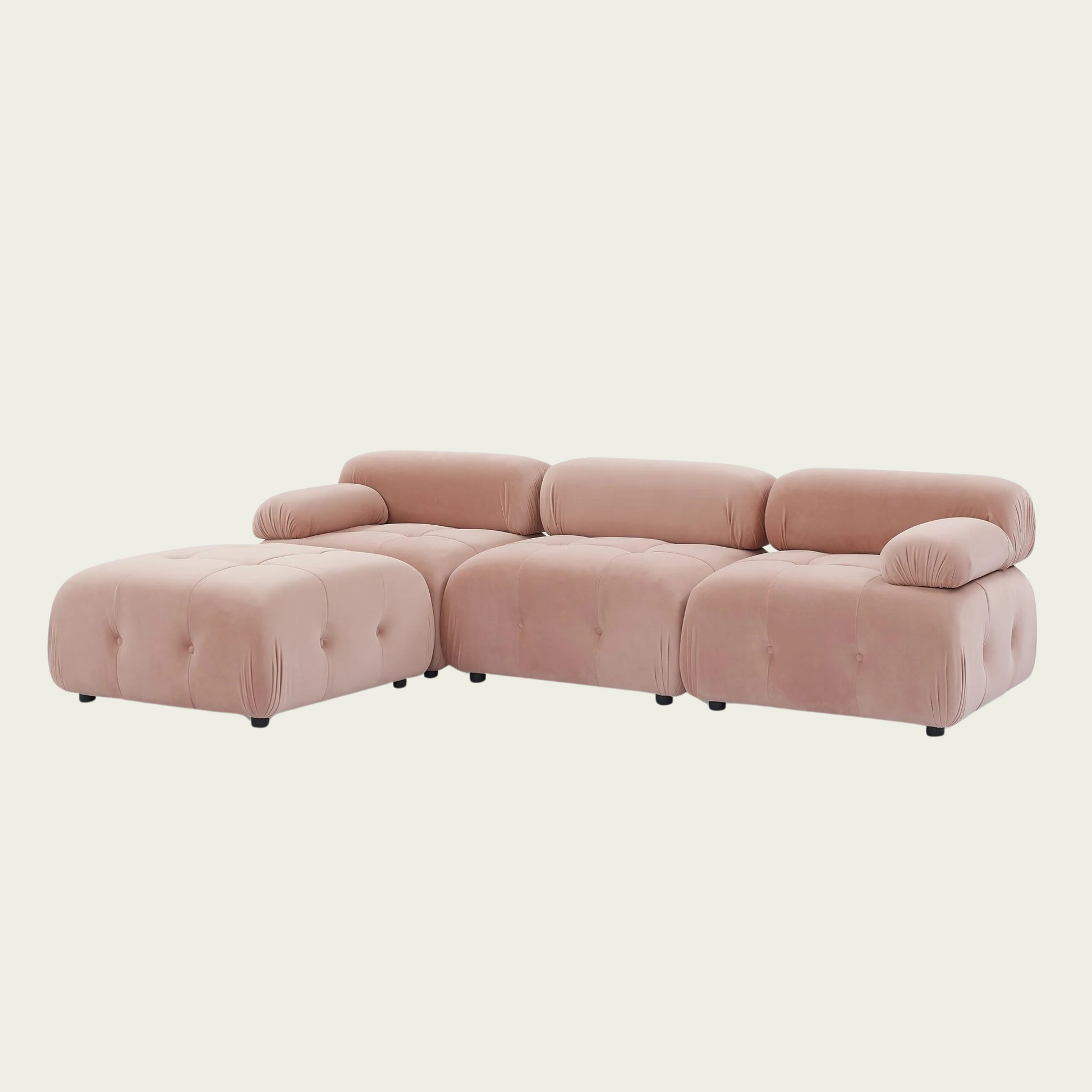 Button Tufted Cloud Sectional Sofa with Reversible Ottoman | Pink Velvet