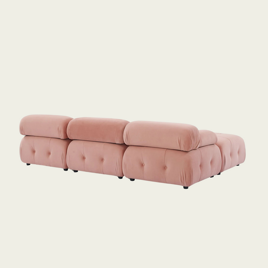 Button Tufted Cloud Sectional Sofa with Reversible Ottoman | Pink Velvet