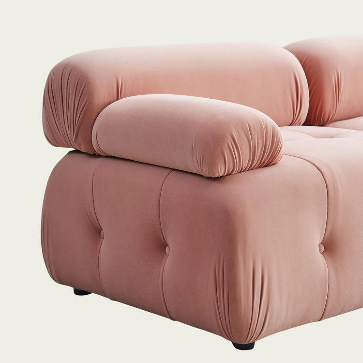 Button Tufted Cloud Sectional Sofa with Reversible Ottoman | Pink Velvet upholstery