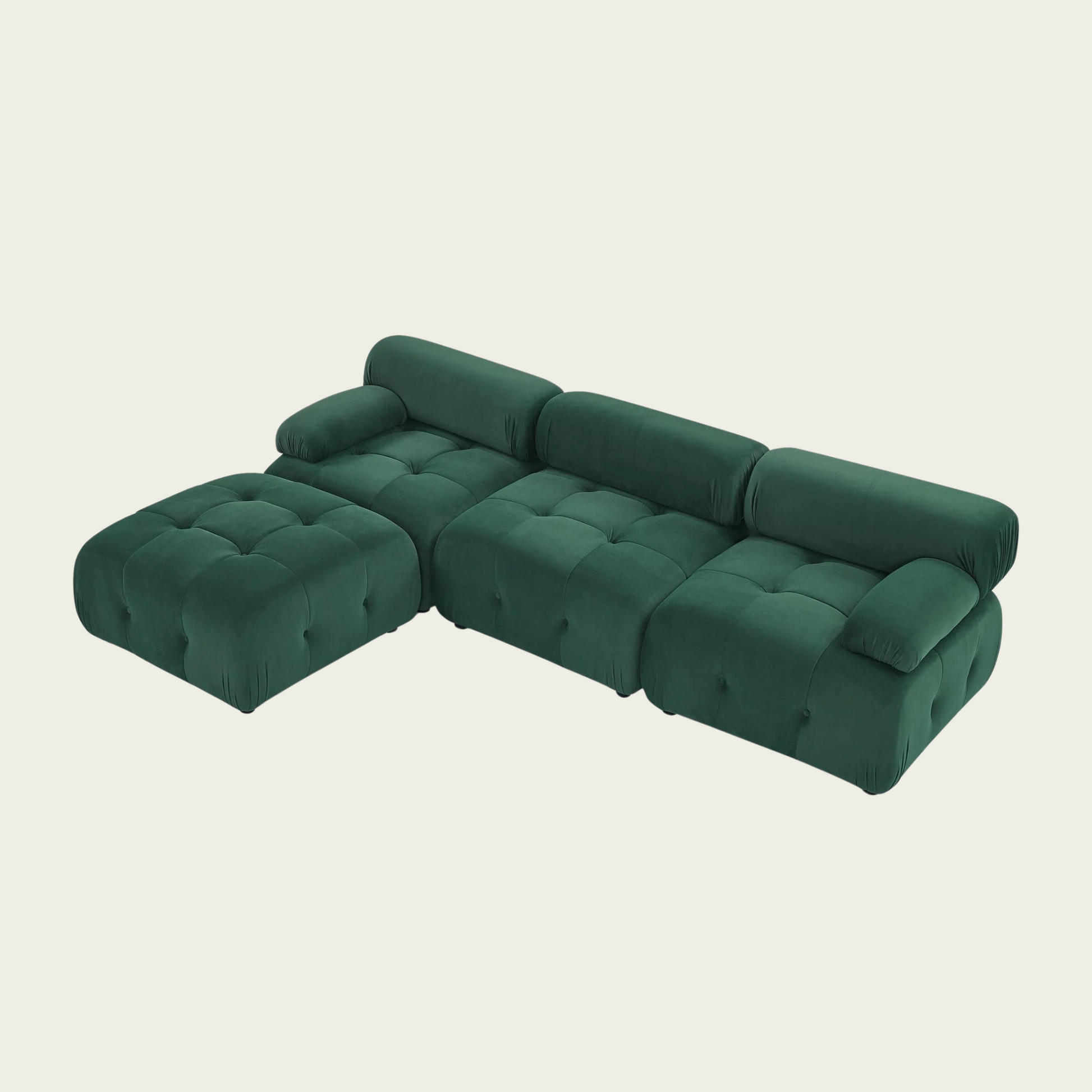  Button Tufted Modular Sectional Sofa with Reversible Ottoman | Green Velvet upholstery