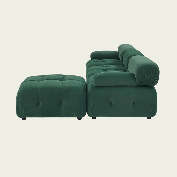  Button Tufted Modular Sectional Sofa with Reversible Ottoman | Green Velvet upholstery