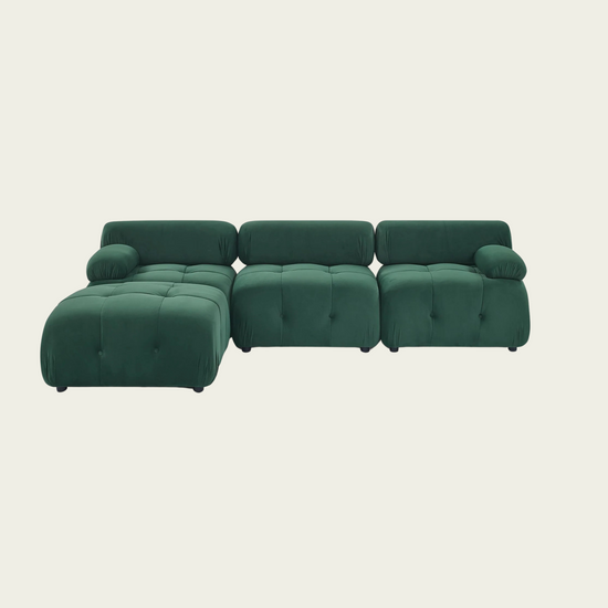  Button Tufted Modular Sectional Sofa with Reversible Ottoman | Green Velvet upholstery