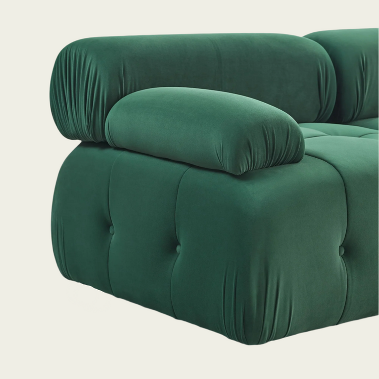  Button Tufted Modular Sectional Sofa with Reversible Ottoman | Green Velvet upholstery