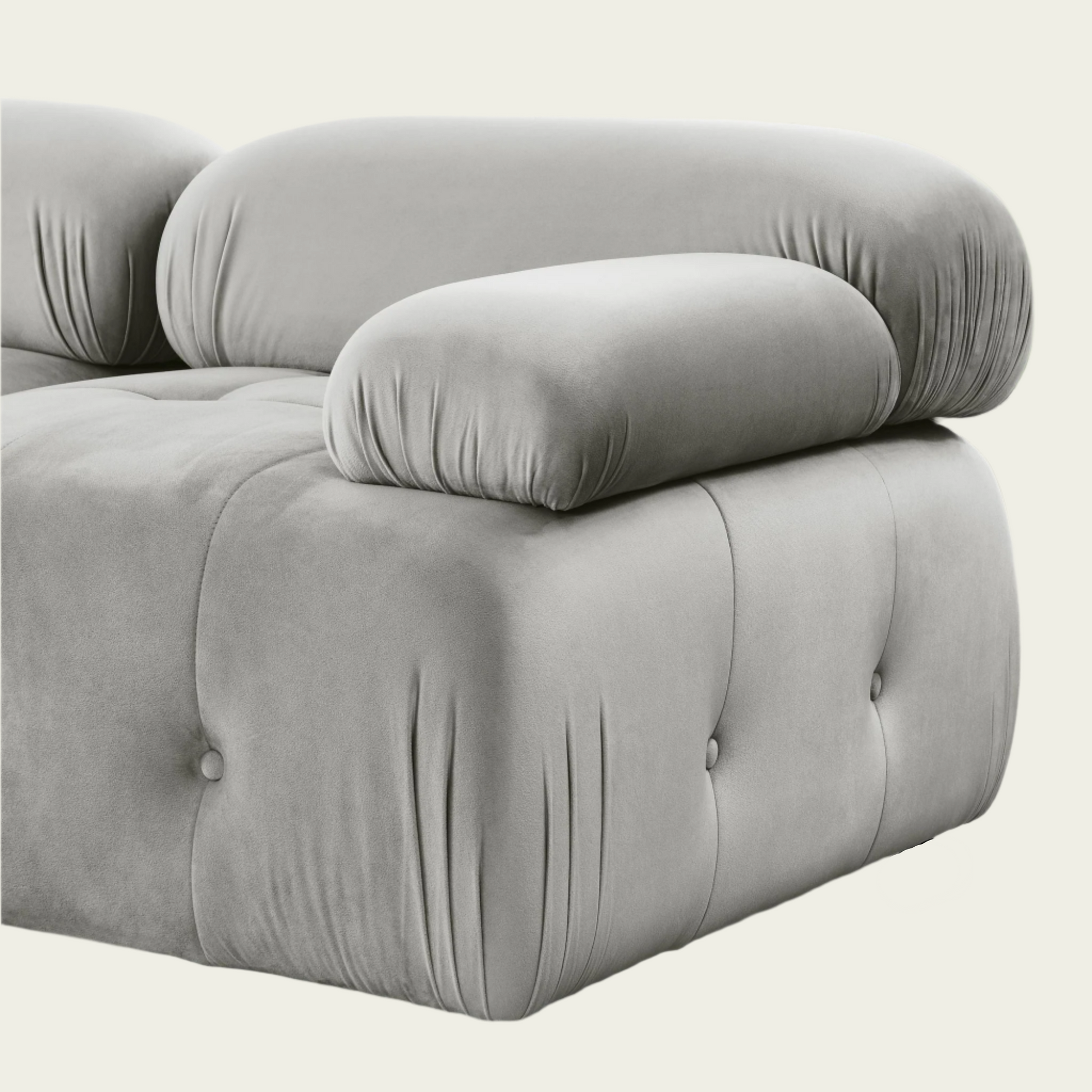  Button Tufted Modular Sectional Sofa with Reversible Ottoman | Grey velvet upholstery