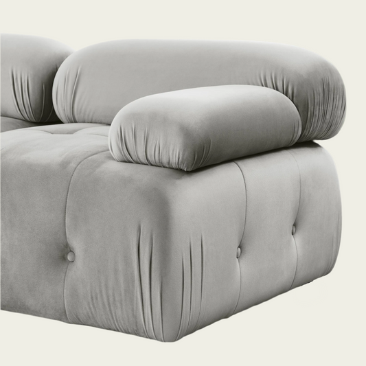  Button Tufted Modular Sectional Sofa with Reversible Ottoman | Grey velvet upholstery
