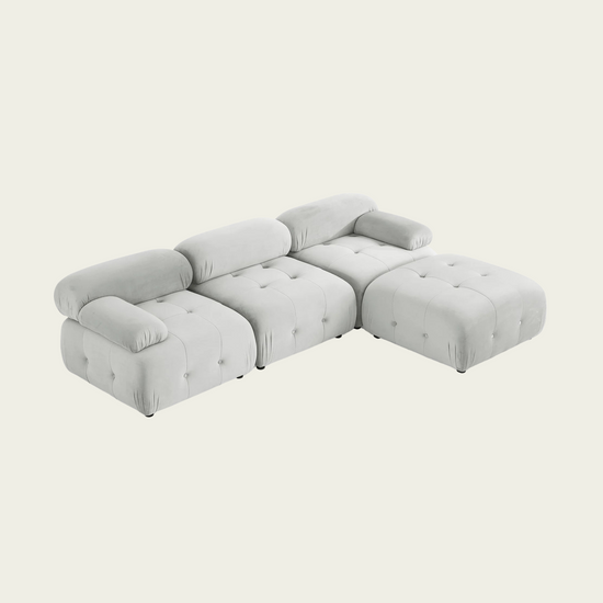  Button Tufted Modular Sectional Sofa with Reversible Ottoman | Grey velvet upholstery