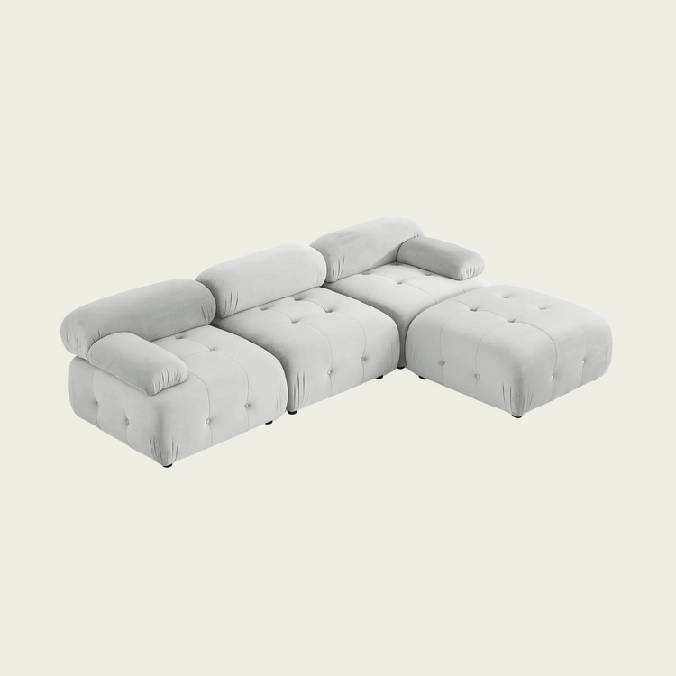  Button Tufted Modular Sectional Sofa with Reversible Ottoman | Grey velvet upholstery