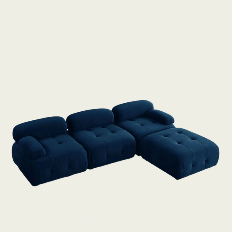  Button Tufted Modular Sectional Sofa with Reversible Ottoman | Navy Blue velvet upholstery