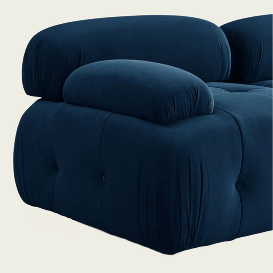  Button Tufted Modular Sectional Sofa with Reversible Ottoman | Navy Blue velvet upholstery