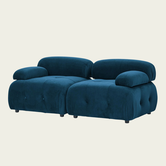  Button Tufted Modular Sectional Sofa with Reversible Ottoman | Navy Blue velvet upholstery