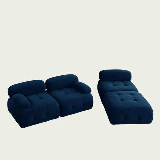 Button Tufted Modular Sectional Sofa with Reversible Ottoman | Navy Blue velvet upholstery