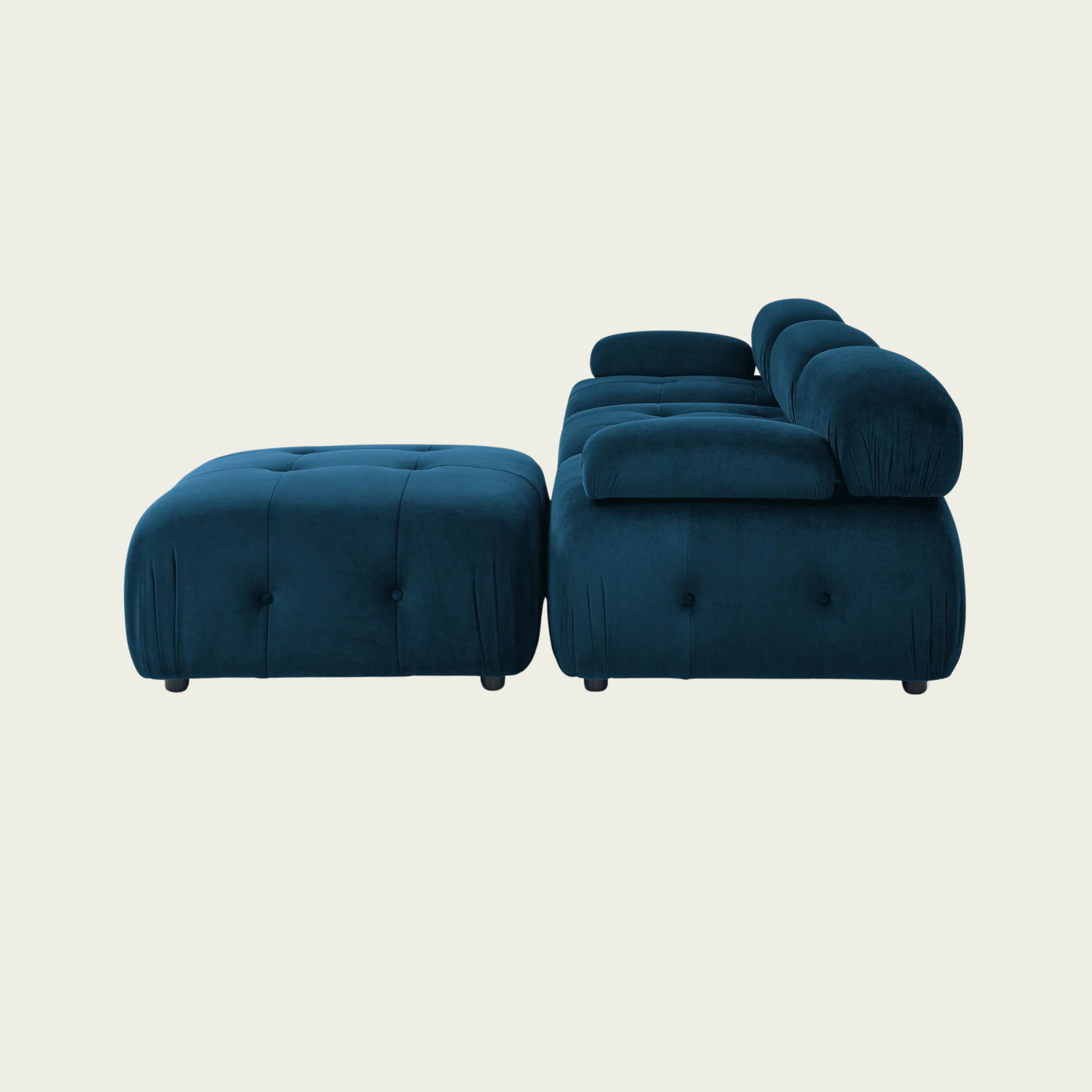  Button Tufted Modular Sectional Sofa with Reversible Ottoman | Navy Blue velvet upholstery