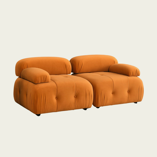  Button Tufted Modular Sectional Sofa with Reversible Ottoman | Orange Velvet upholstery