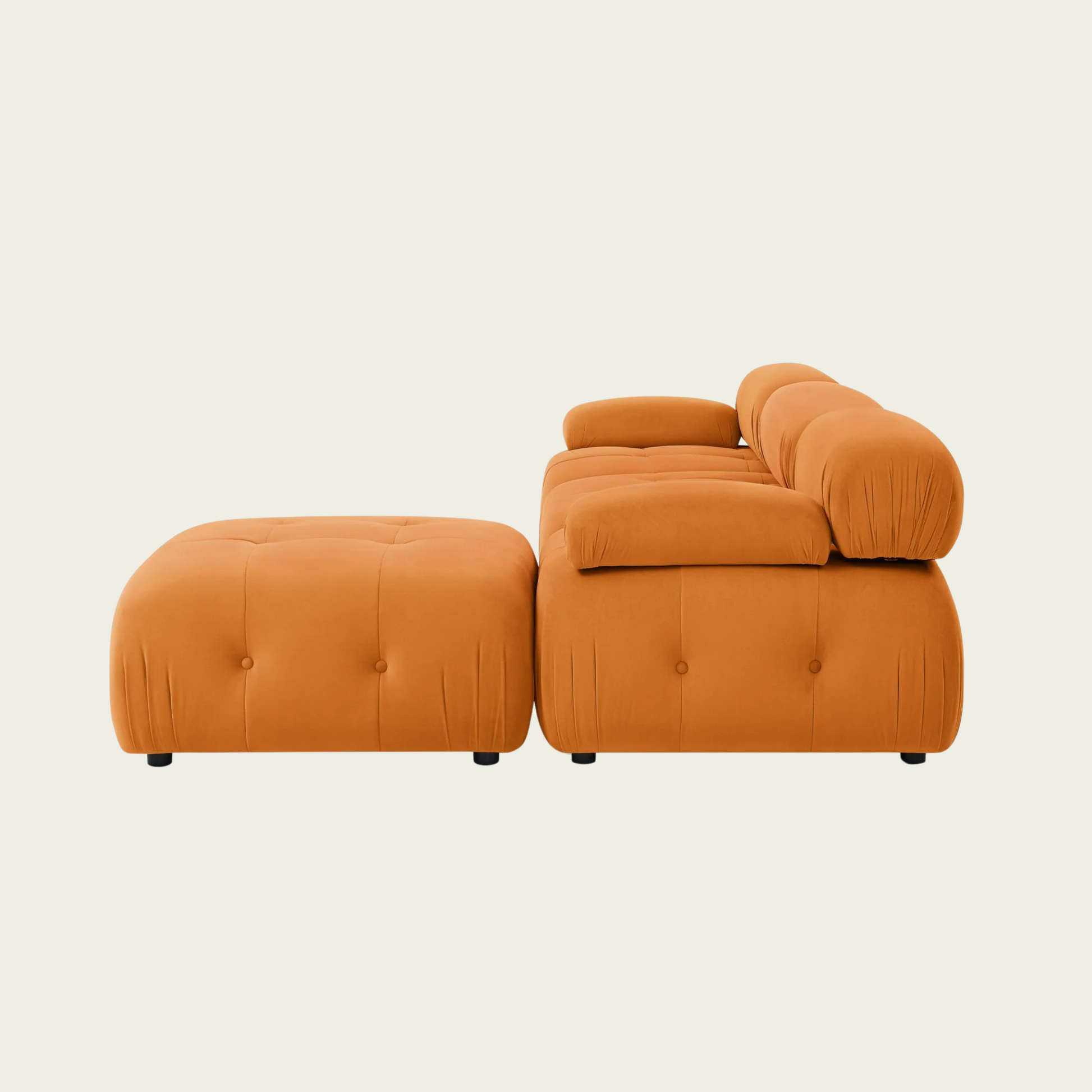  Button Tufted Modular Sectional Sofa with Reversible Ottoman | Orange Velvet upholstery