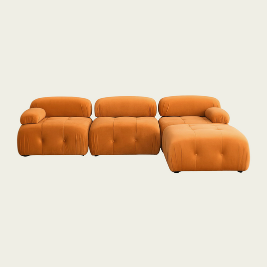 Button Tufted Modular Sectional Sofa with Reversible Ottoman | Orange Velvet upholstery