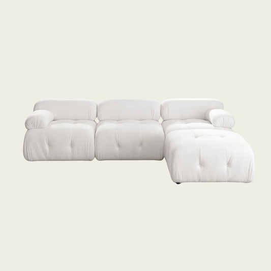  Button Tufted Modular Sectional Sofa with Reversible Ottoman | White teddy sherpa upholstery