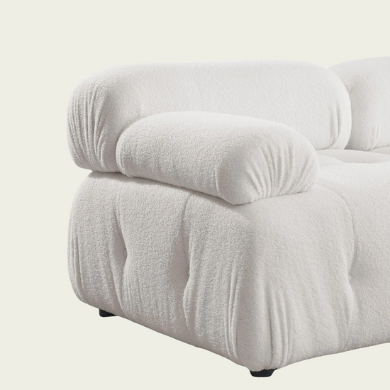  Button Tufted Modular Sectional Sofa with Reversible Ottoman | White teddy sherpa upholstery