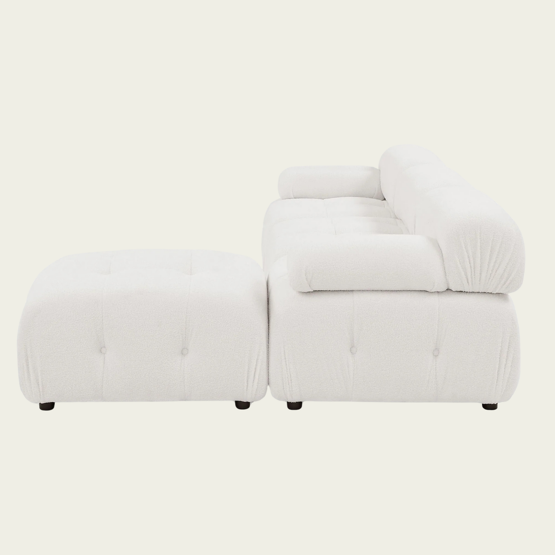  Button Tufted Modular Sectional Sofa with Reversible Ottoman | White teddy sherpa upholstery