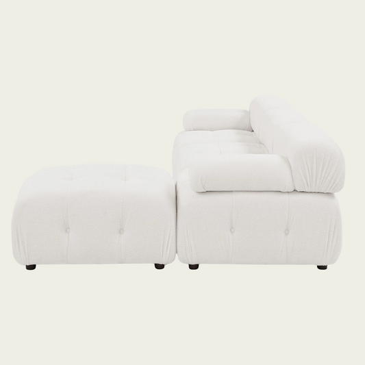  Button Tufted Modular Sectional Sofa with Reversible Ottoman | White teddy sherpa upholstery