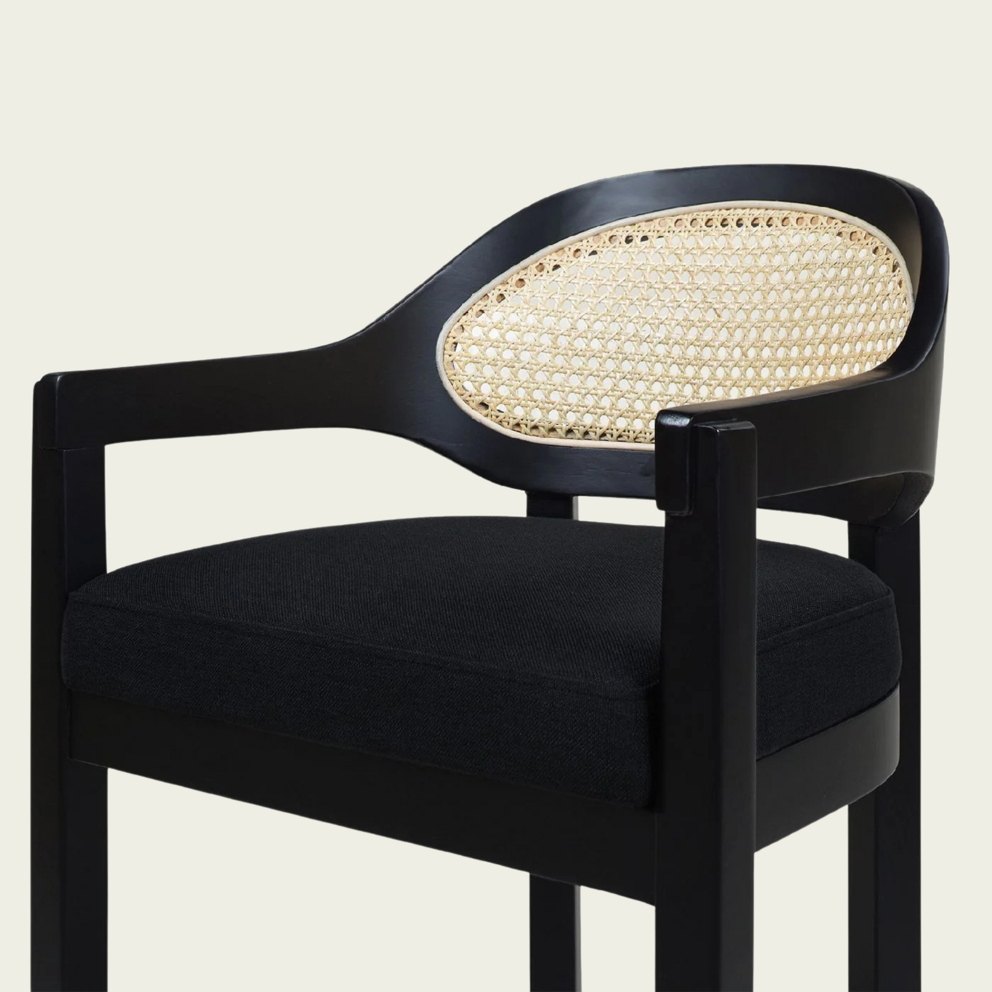 Americana Mid-Century Modern 26" Cane Back Counter Stool, Jet Black Woven