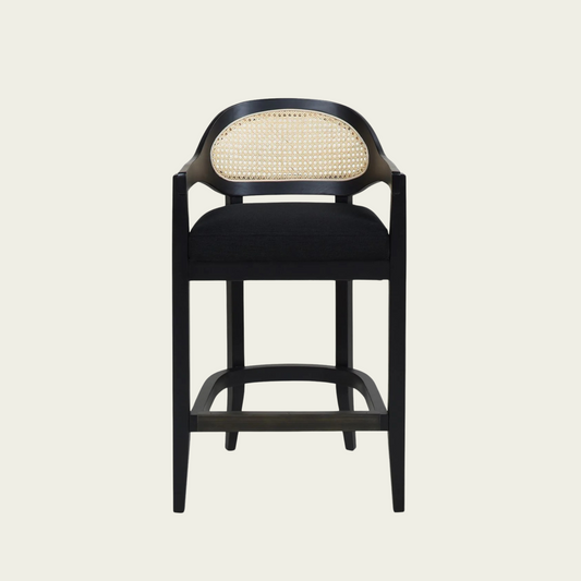 Americana Mid-Century Modern 26" Cane Back Counter Stool, Jet Black Woven