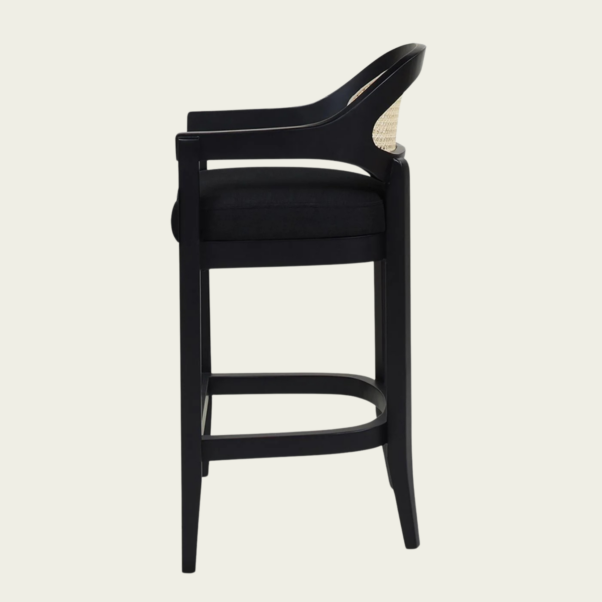 Americana Mid-Century Modern 26" Cane Back Counter Stool, Jet Black Woven
