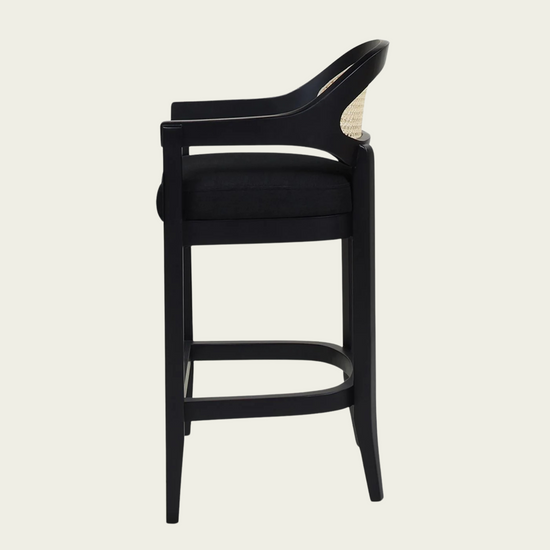 Americana Mid-Century Modern 26" Cane Back Counter Stool, Jet Black Woven