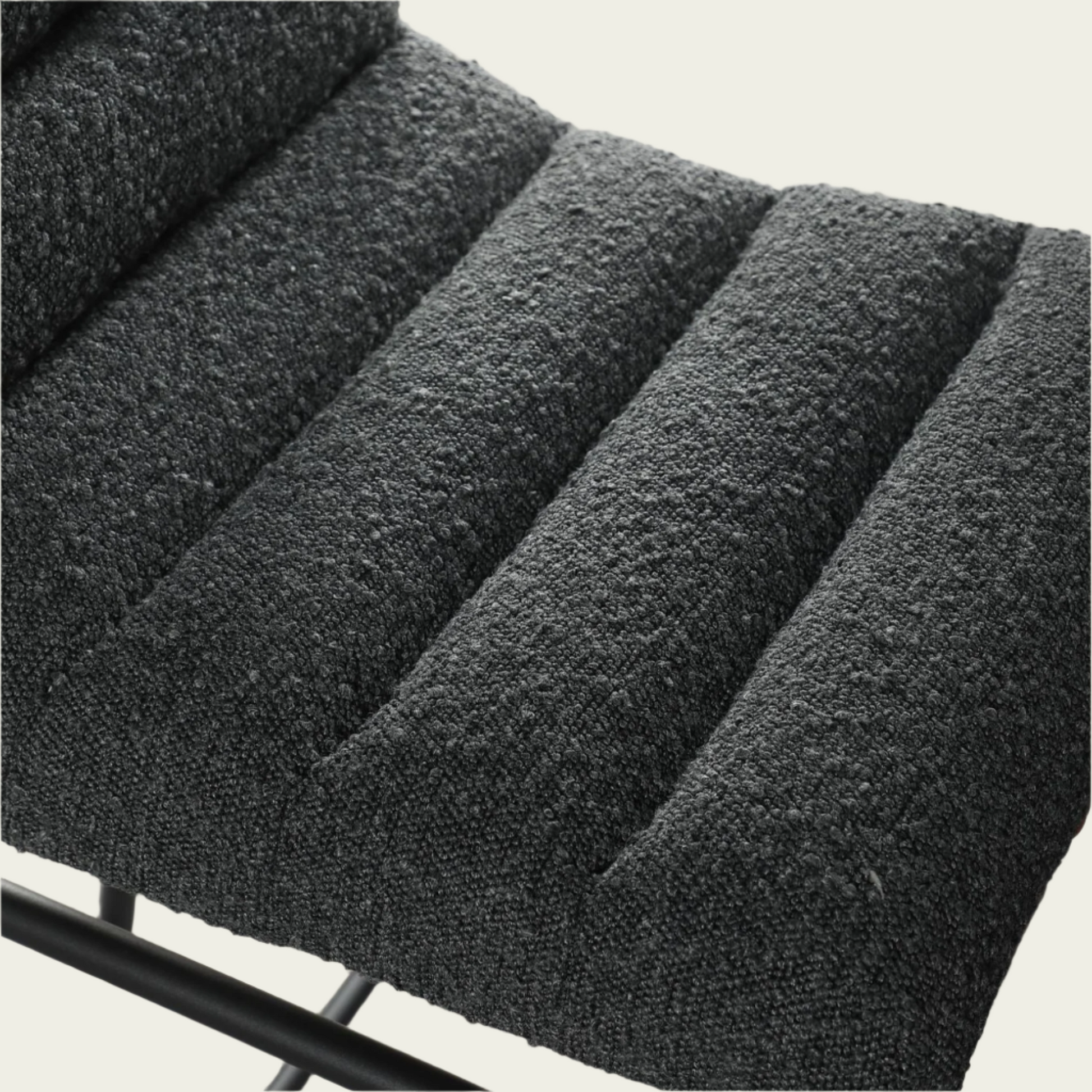   Lahni Dark Gray Bouclé Fabric Counter Height Chair | Horizontal Channel Back | Woven Leather Detai